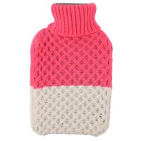 Warmwater Kruik - 2 liter - met gebreide hoes - roze/beige - bedkruik
