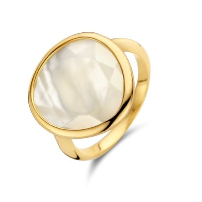 Ring Parelmoer geelgoud-parelmoer goudkleurig-wit 17 mm