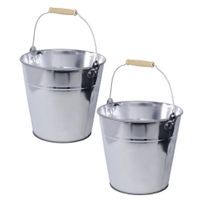 Set van 2x stuks zinken emmer/plantenpot zilver met houten handvat 12 liter - thumbnail