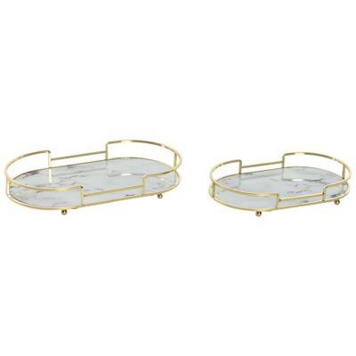 Set van trays Home ESPRIT Wit Gouden Modern 31 x 17 x 5 cm (2 Stuks)