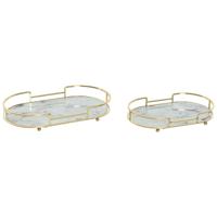 Set van trays Home ESPRIT Wit Gouden Modern 31 x 17 x 5 cm (2 Stuks)