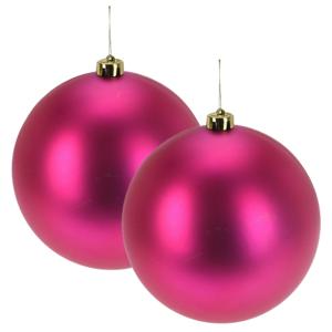 Grote decoratie kerstballen - 2x - fuchsia roze - 18 cm - kunststof - mat - kerstversiering