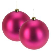 Grote decoratie kerstballen - 2x - fuchsia roze - 18 cm - kunststof - mat - kerstversiering