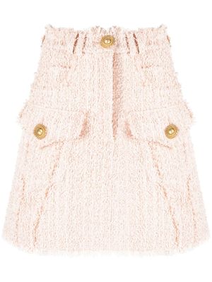 Balmain minijupe en tweed à détails effilochés - Tons neutres