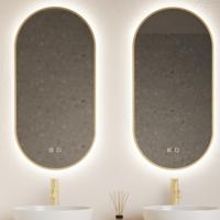 Spiegel Gliss Design Aura 40x100cm Mat Goud Ovaal Met LED Verlichting & Geïntegreerde Spiegelverwarming
