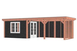 Trendhout Buitenverblijf Siena 890x350 cm - Combinatie 1- Plat dak- Onbehandeld lariks Douglas hout- Trendhout