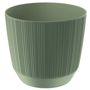 Moderne carf-stripe plantenpot/bloempot kunststof dia 15 cm/hoogte 13 cm groen