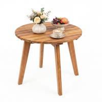 Bijzettafel Diameter 43 x 43 cm Tuintafel van Acaciahout Ronde Balkontafel Cafétafel met Dwarsbalken Houten Tafel voor Binnen en Buiten