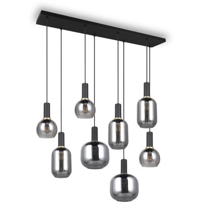 LED Hanglamp - Hangverlichting - Trion Pala - 8x Lichtpunten - E27 Fitting - Verchroomd Glas - Mat Zwart - Metaal