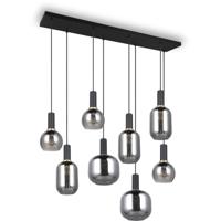 LED Hanglamp - Hangverlichting - Trion Pala - 8x Lichtpunten - E27 Fitting - Verchroomd Glas - Mat Zwart - Metaal