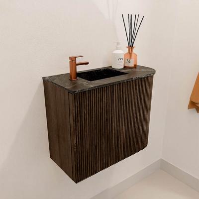 Toiletmeubel Mondiaz Joya Dlux | 51.6 cm | Meubelkleur Walnut | Faye wastafel Lava Wasbak Links | 1 kraangat