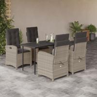 5-delige Tuinset met kussens poly rattan lichtgrijs