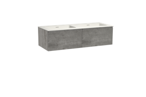 Storke Edge zwevend badmeubel 130 x 52 cm beton donkergrijs met Mata dubbele wastafel in solid surface