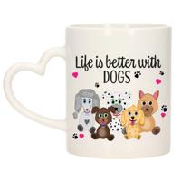 Cadeau koffie/thee mok - life is better with dogs - wit - hartjes oor - honden Cadeau koffie/thee mok - life is better with dogs - wit - hartjes oor - honden