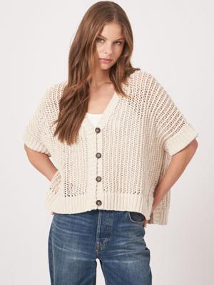 Oversized gebreid ajourvest met knopen