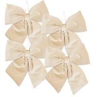 Kerst strik ornament - 4x - creme - 30 x 34 cm - polyester velvet - kerststrik - kerstversiering