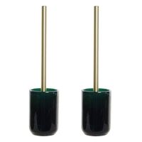 Set van 2x stuks toiletborstel groen met marmer look houder van polyresin 37 cm - Toiletborstels - thumbnail