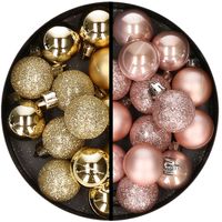 34x stuks kunststof kerstballen goud en lichtroze 3 cm - thumbnail