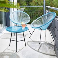 tectake® - Balkonset tuinset tuinstoelen Santana - Retro-stoelen - Set van 2 stoelen + tafel met glazen blad - Blauw - thumbnail