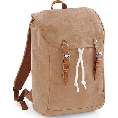 Vintage schooltas rugzak/rugtas canvas camel bruin 26 x 45 cm 19 liter