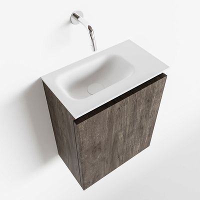 Toiletmeubel Mondiaz Ture | 40 cm | Meubelkleur Dark brown | Eden wastafel Talc Links | Zonder kraangat