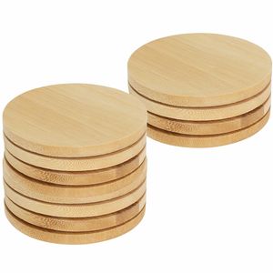 Onderzetters voor glazen - 12x - beige - rond - hout - 10 x 10 cm