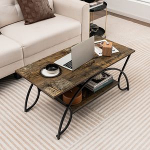 Salontafel in Marmerlook Koffietafel met Plank en Metalen Frame Woonkamertafel Bijzettafel Banktafel voor Woonkamer 100 x 50 x 45 cm
