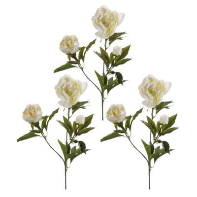 Kunstbloem pioenrozen tak - 3x - 3 bloemen - wit - 70 cm - decoratie