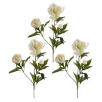 Kunstbloem pioenrozen tak - 3x - 3 bloemen - wit - 70 cm - decoratie