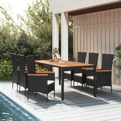 7-delige Tuinset met kussens poly rattan zwart