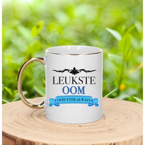 Verjaardag cadeau mok - blauw - leukste oom ooit - gouden handvat - 300 ml - keramiek