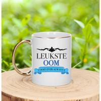 Verjaardag cadeau mok - blauw - leukste oom ooit - gouden handvat - 300 ml - keramiek