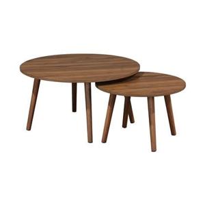 sweeek - Set van 2 ronde salontafels in walnootkleurig hout