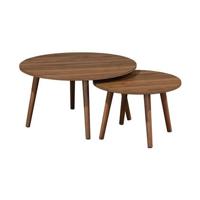 sweeek - Set van 2 ronde salontafels in walnootkleurig hout