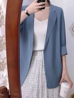 Lapel Collar Plain Casual Blazer - thumbnail