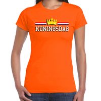 Koningsdag t-shirt met gouden kroon oranje voor dames - Koningsdag shirts - thumbnail