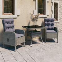 3-delige Tuinset poly rattan en glas grijs