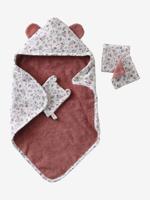 Set badcape + handschoen + luiers voor babypop rozen