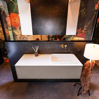 Badkamermeubelset Mondiaz Erin 120 cm met 1 Lade met RIDGE Wastafel Rechts Talc Zonder Kraangaten Greeploos Mat Smoke