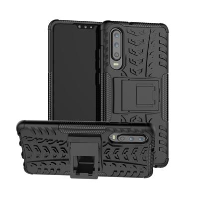 Tire textuur TPU + PC schokbestendige behuizing voor Huawei P30 met houder (zwart)