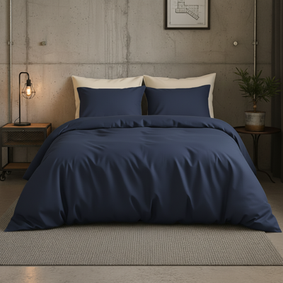 Sale: -30% | Dekbedovertrek Katoen Satijn Uni - Navy - Lits-Jumeaux (240x220 Cm) - Navy Katoen-satijn - Effen - Presence - Dekbed-Discounter.nl