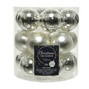 18x stuks kleine glazen kerstballen zilver 4 cm mat/glans   -