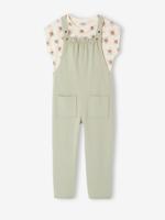 Meisjesset met T-shirt en tuinbroek saliegroen