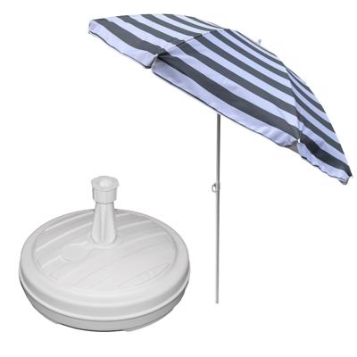 Tuin parasol - met vulbare parasolvoet in wit - doek grijs/wit gestreept - D180 cm - polyester