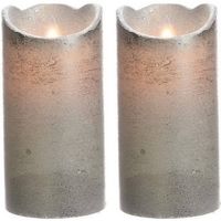 2x Zilveren nep kaarsen met led-licht 15 cm - LED kaarsen