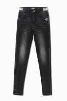 Skinny fit jeans met band aan de zijkant en paillettendetail - BLUE - 34