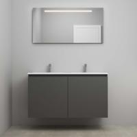 On-Line Badkamermeubelset - 120 cm - Bouwpakket - Greeploos 2 Deuren - Acryl Wastafel - 2 Kraangaten - Spiegel met LED-Verlichting - Mat Antraciet