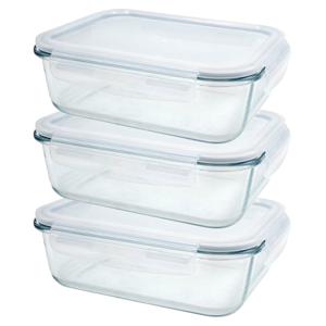 Vershoudbakje/lunchbox - 3x - luchtdicht - met clips - glas - 15 x 11 cm - 370 ml