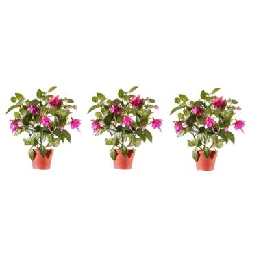 Bellatio flowers & plants kunstplant met bloemen - 3x - fuchsia roze - 30 cm - binnen