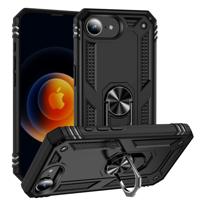 Lunso iPhone 16e hoesje - Armor backcover met ringhouder - Zwart